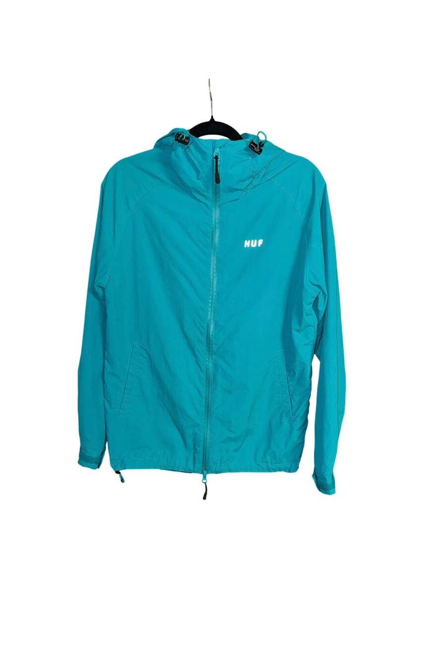 HUF Teal Blue The Standard Shell Windbreaker Rain Jacket Size S